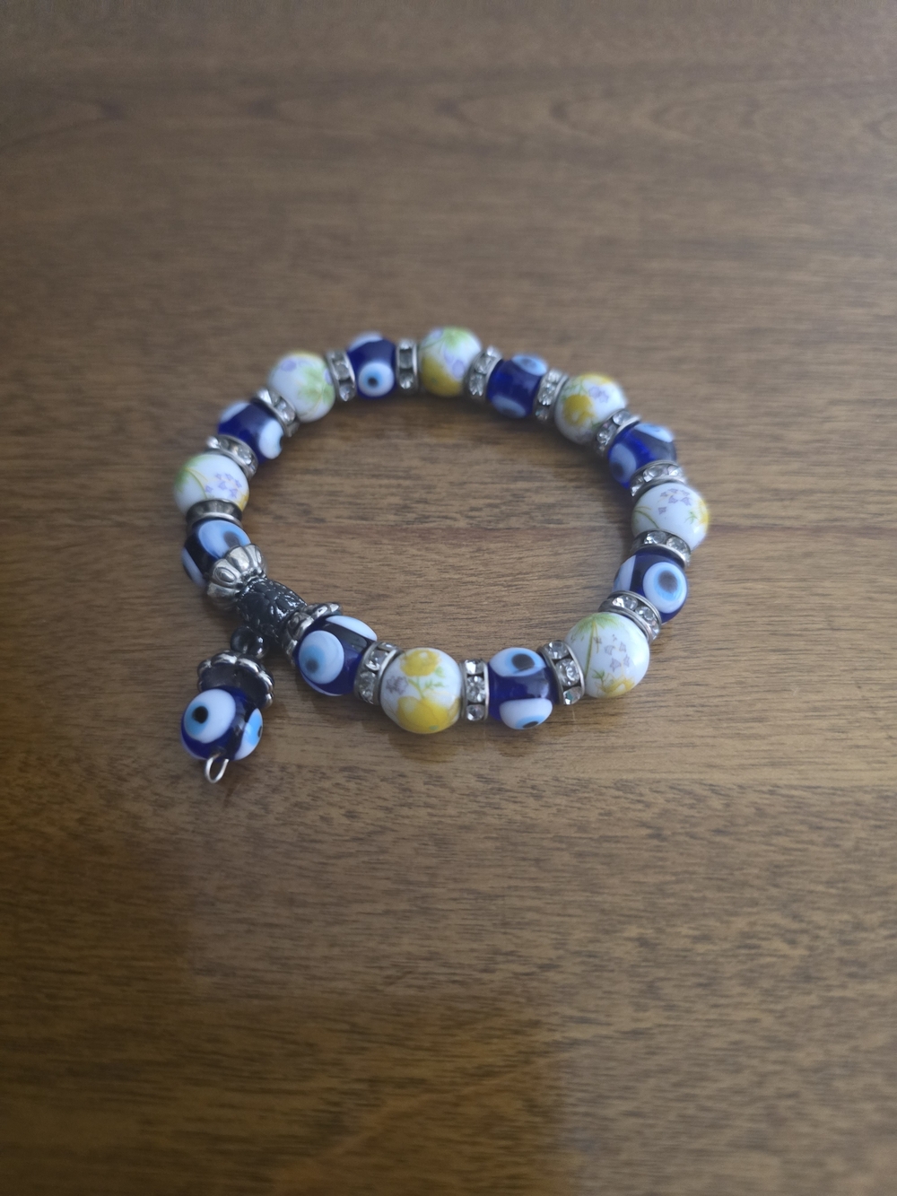 Blue and White Evil Eye Bead Stretch Bracelet
